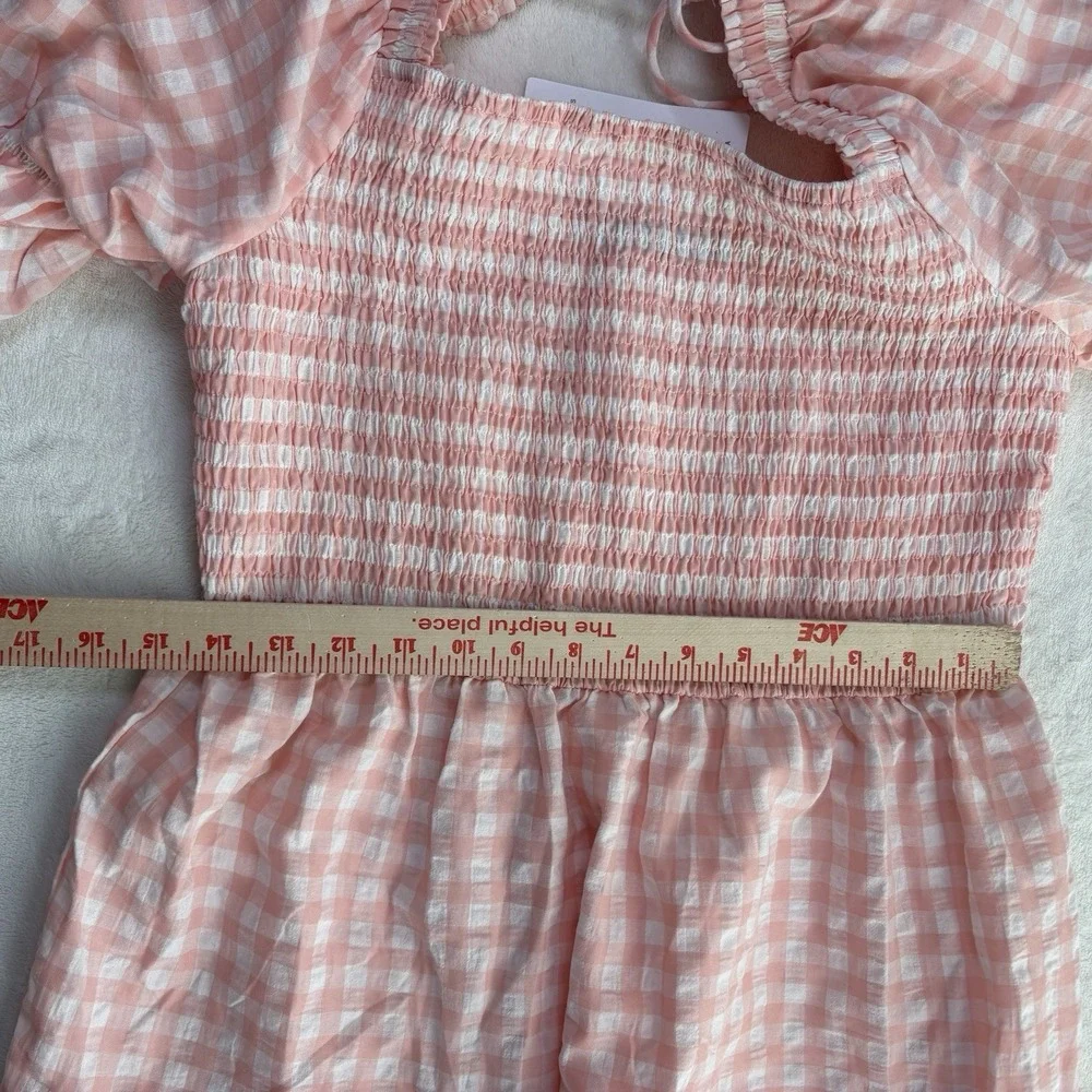 ZESICA Pink White Plaid Gingham Maxi Dress NWT Smocked Tiered Size L - Picture 5 of 12
